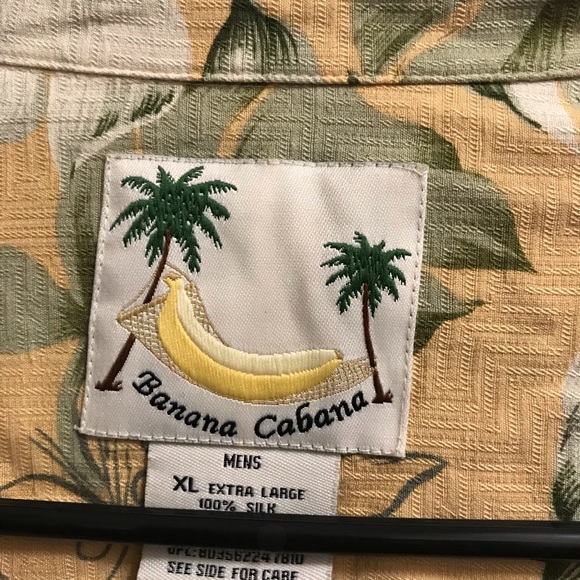 Banana Cabana XL 100% Silk Hawaiian Shirt Preowned - Picture 2 of 7